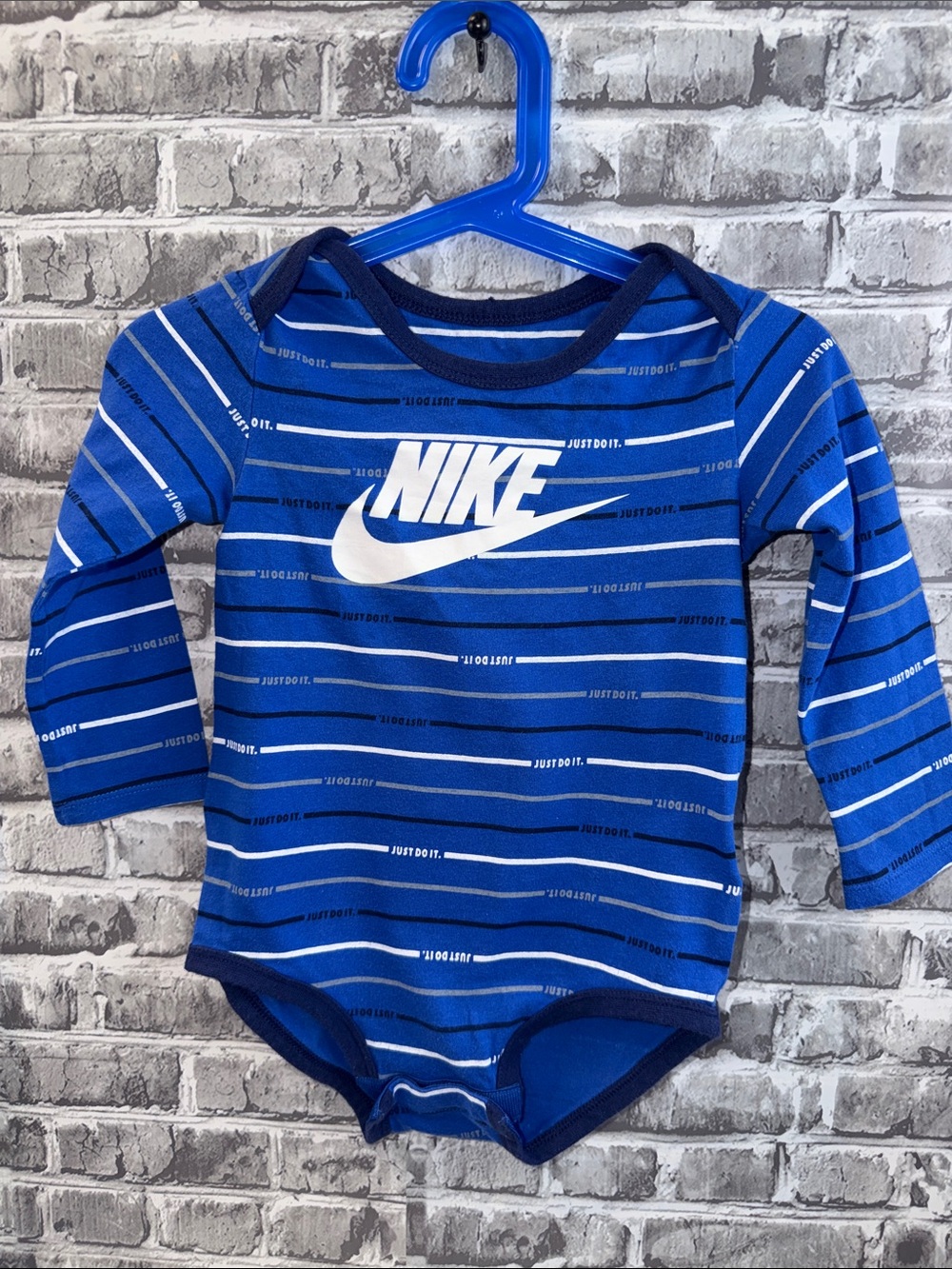 Nike Blue and White‎ Striped Long-Sleeve Baby Bodysuit